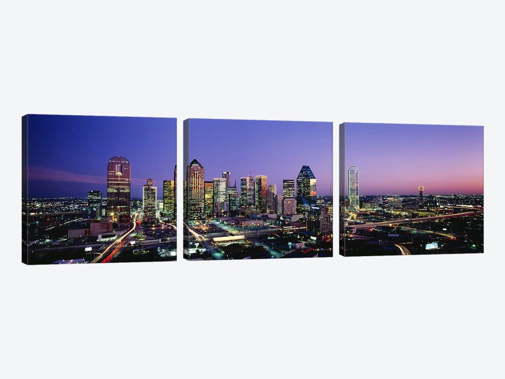 NightDallas, Texas, USA by Panoramic Images 3-piece Canvas Art