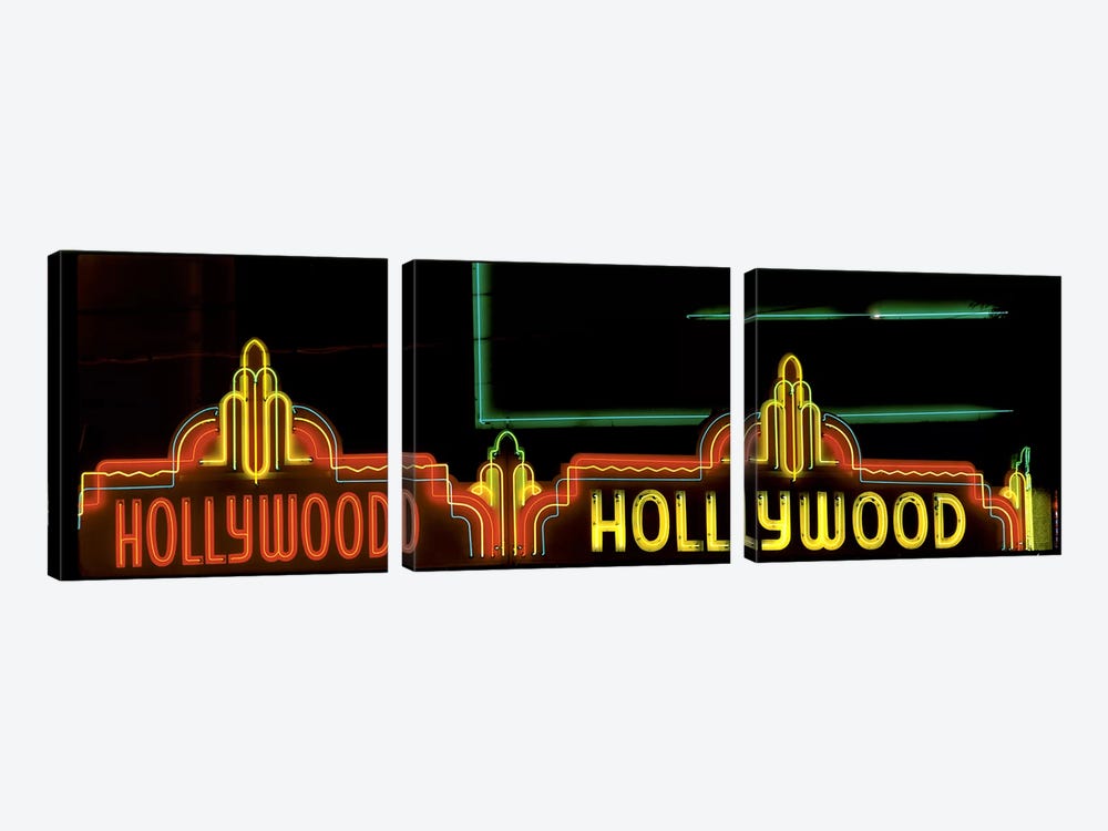 Hollywood Neon Sign Los Angeles CA by Panoramic Images 3-piece Canvas Print