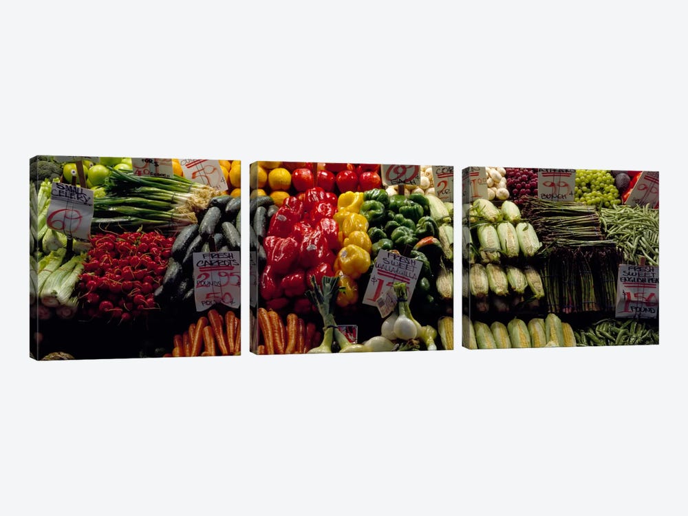 Fruits and vegetables at a market stall, Pike Place Market, Seattle, King County, Washington State, USA #2 by Panoramic Images 3-piece Canvas Art