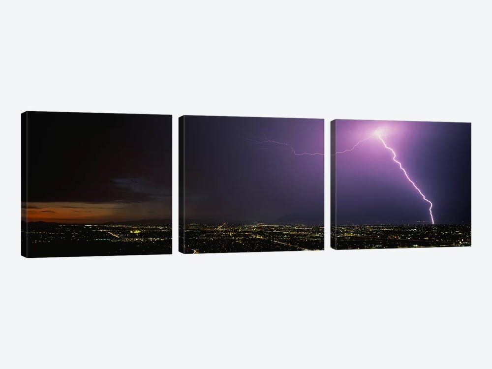 Lightning Storm at Night by Panoramic Images 3-piece Canvas Wall Art