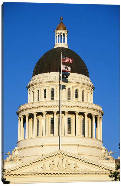 California State Capitol Building Sacramento CA Canvas Art Print - American Flag Art