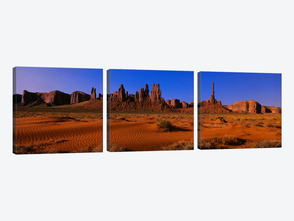 Totem Pole & Yel-Bichel, Monument Valley National Park, Arizona, USA by Panoramic Images 3-piece Canvas Print