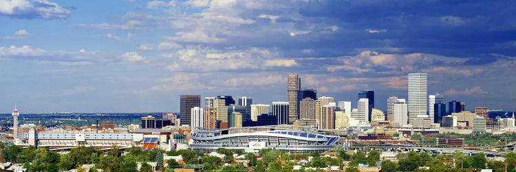 USA, Colorado, Denver, Invesco Stadium, High angle view of the city