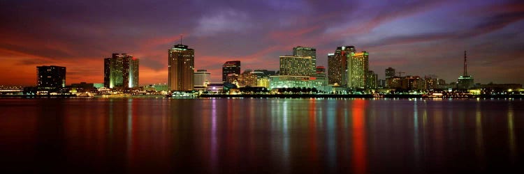 Buildings lit up at the waterfront, New Orleans, Louisiana, USA