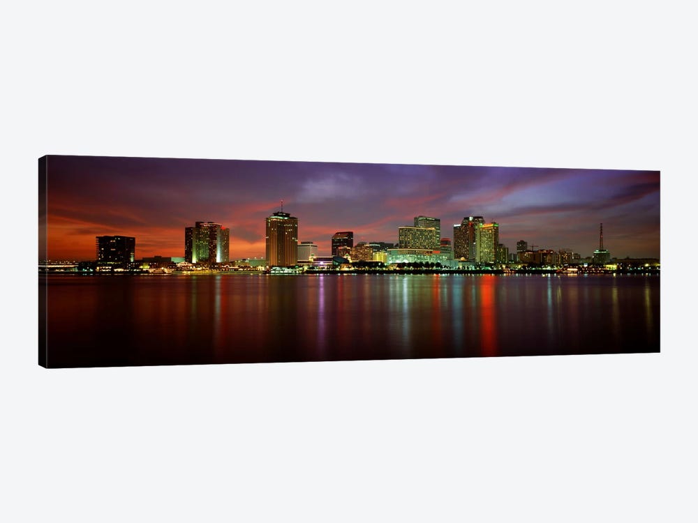 Buildings lit up at the waterfront, New Orleans, Louisiana, USA by Panoramic Images 1-piece Canvas Print