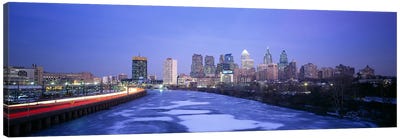 Buildings lit up at night, Philadelphia, Pennsylvania, USA Canvas Art Print - Philadelphia Art