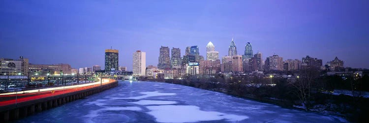 Buildings lit up at night, Philadelphia, Pennsylvania, USA