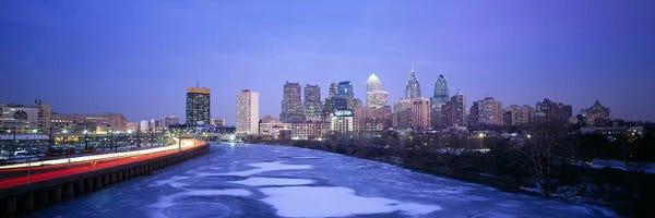 Pennsylvania: Buildings lit up at night, Philadelphia, Pennsylvania, USA by Panoramic Images