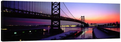 Suspension bridge across a river, Ben Franklin Bridge, Philadelphia, Pennsylvania, USA Canvas Art Print - Bridge Art