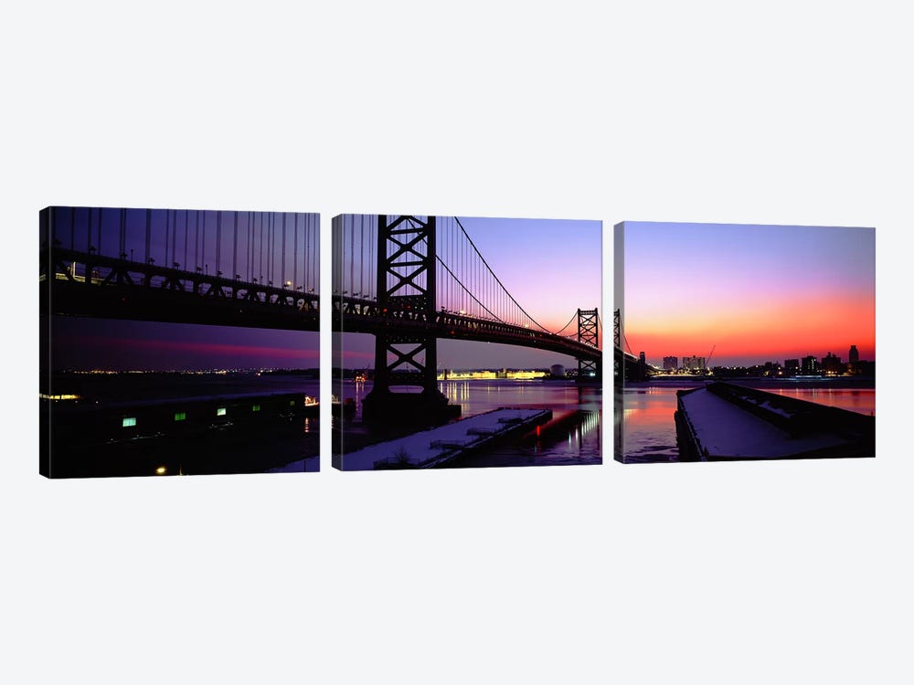 Suspension bridge across a river, Ben Franklin Bridge, Philadelphia, Pennsylvania, USA by Panoramic Images 3-piece Canvas Art Print
