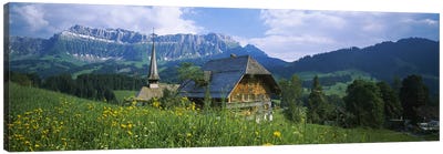 Chalet and a church on a landscape, Emmental, Switzerland Canvas Art Print - Valley Art