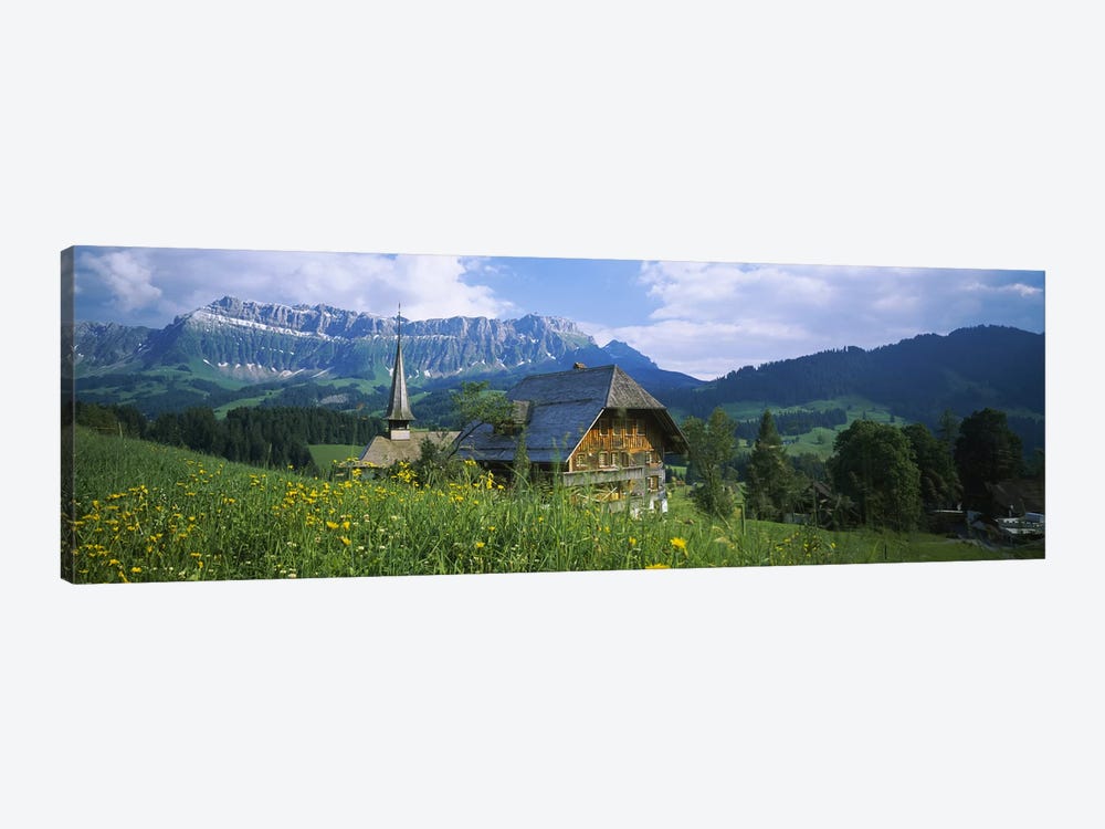 Chalet and a church on a landscape, Emmental, Switzerland by Panoramic Images 1-piece Canvas Wall Art