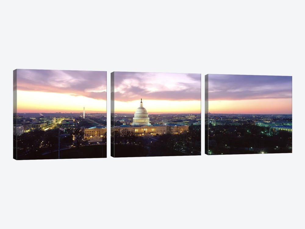 TwilightCapitol Building, Washington DC, District of Columbia, USA by Panoramic Images 3-piece Canvas Artwork