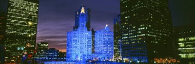 Wrigley Building, Blue Lights, Chicago, Illinois, USA by Panoramic Images canvas print