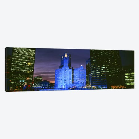 Wrigley Building, Blue Lights, Chicago, Illinois, USA Canvas Print #PIM3376} by Panoramic Images Art Print