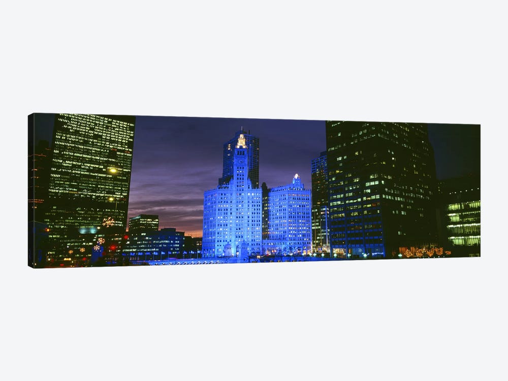 Wrigley Building, Blue Lights, Chicago, Illinois, USA by Panoramic Images 1-piece Art Print
