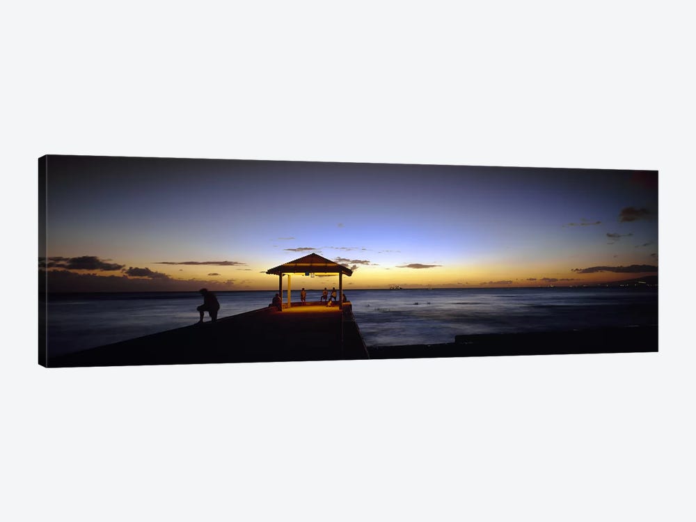 Tourists on a pier, Waikiki Beach, Waikiki, Honolulu, Oahu, Hawaii, USA by Panoramic Images 1-piece Canvas Art