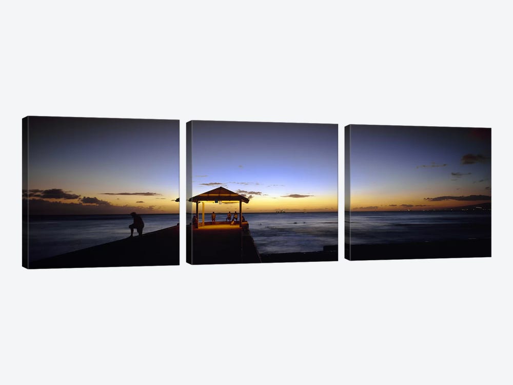 Tourists on a pier, Waikiki Beach, Waikiki, Honolulu, Oahu, Hawaii, USA by Panoramic Images 3-piece Canvas Artwork