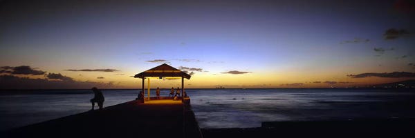 Honolulu: Tourists on a pier, Waikiki Beach, Waikiki, Honolulu, Oahu, Hawaii, USA by Panoramic Images