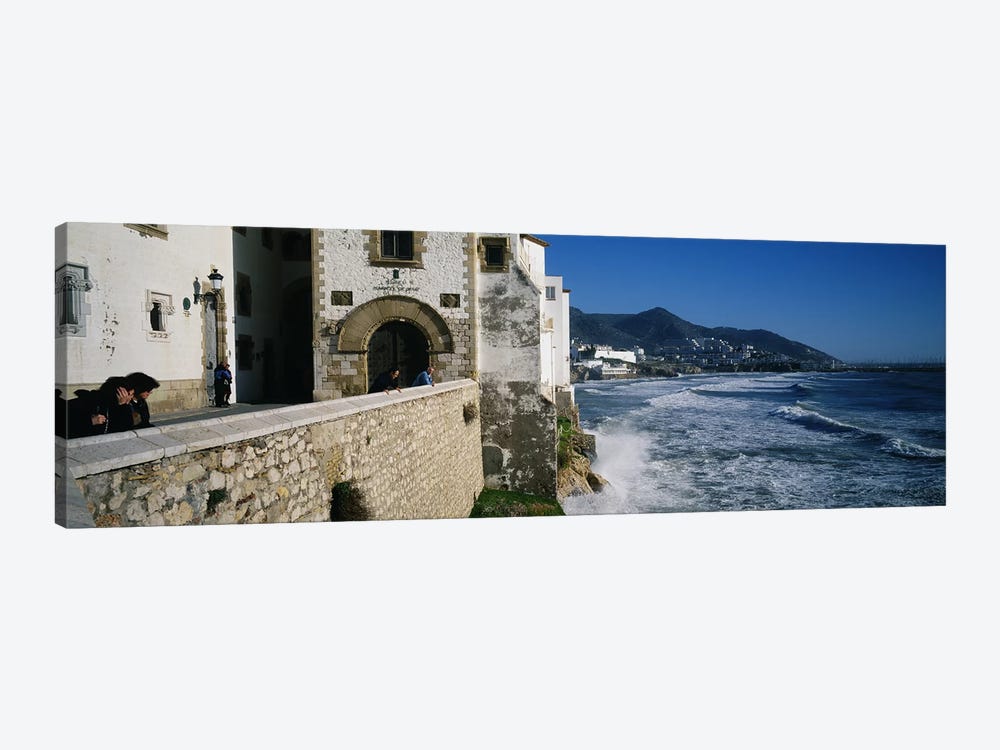 Tourists in a church beside the sea, Sitges, Spain by Panoramic Images 1-piece Canvas Artwork
