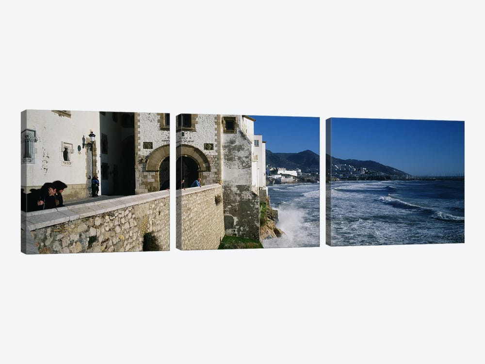 Tourists in a church beside the sea, Sitges, Spain by Panoramic Images 3-piece Canvas Wall Art
