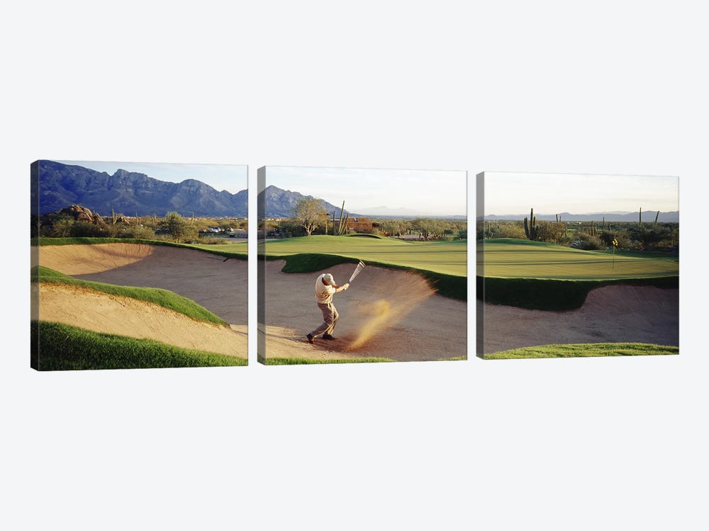 Side profile of a man playing golf at a golf course, Tucson, Arizona, USA by Panoramic Images 3-piece Canvas Art Print