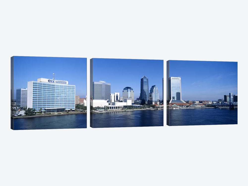 Buildings at the waterfront, St. John's River, Jacksonville, Florida, USA by Panoramic Images 3-piece Canvas Print