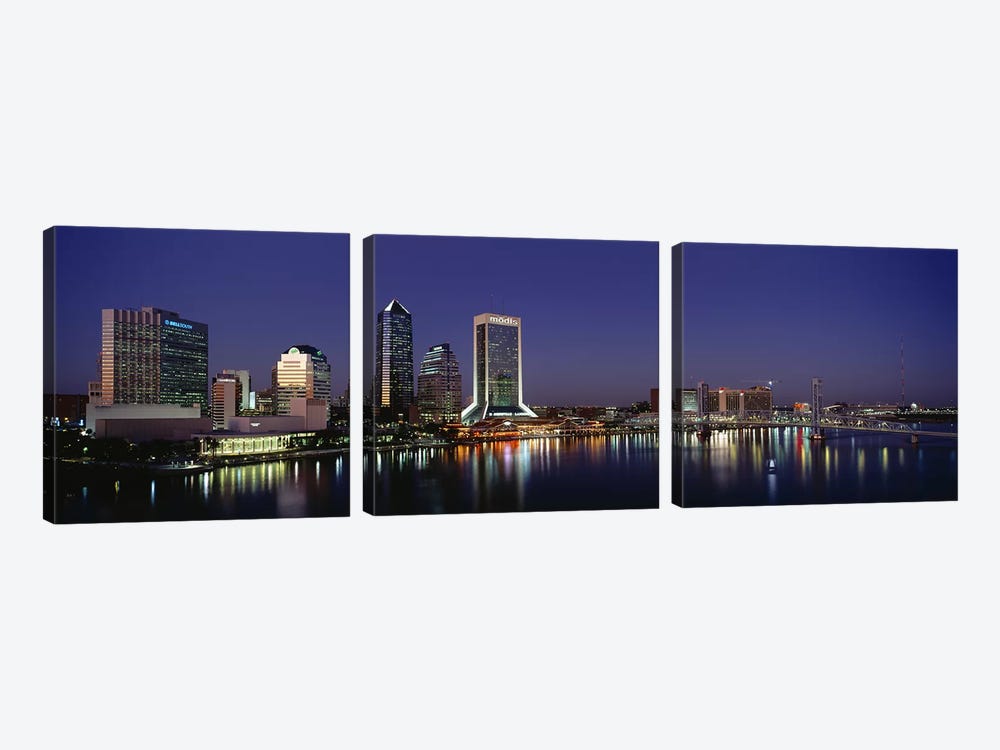 Buildings Lit Up At Night, Jacksonville, Florida, USA by Panoramic Images 3-piece Canvas Art