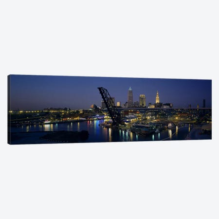 Skyscrapers lit up at night in a cityCleveland, Ohio, USA Canvas Print #PIM3402} by Panoramic Images Canvas Artwork