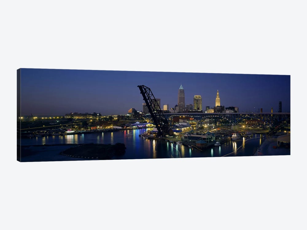 Skyscrapers lit up at night in a cityCleveland, Ohio, USA by Panoramic Images 1-piece Canvas Art Print