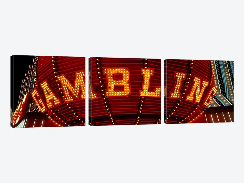 Close-up of a neon sign of gambling, Las Vegas, Clark County, Nevada, USA by Panoramic Images 3-piece Art Print