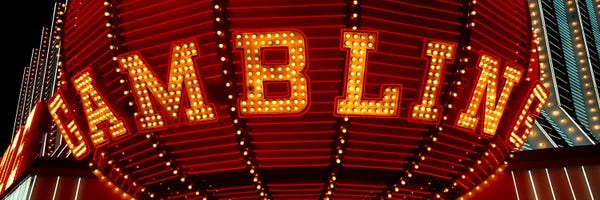 Nevada: Close-up of a neon sign of gambling, Las Vegas, Clark County, Nevada, USA by Panoramic Images