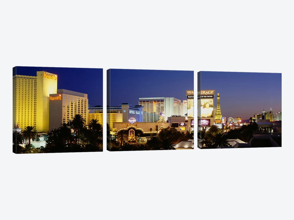 Buildings lit up at dusk, Las Vegas, Nevada, USA by Panoramic Images 3-piece Canvas Wall Art