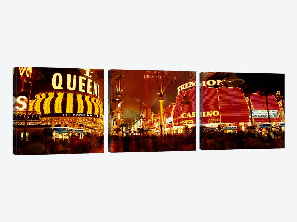 Casino Lit Up At Night, Fremont Street, Las Vegas, Nevada, USA by Panoramic Images 3-piece Canvas Print