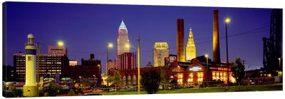 Buildings Lit Up At Night, Cleveland, Ohio, USA Canvas Art Print - Cleveland Art