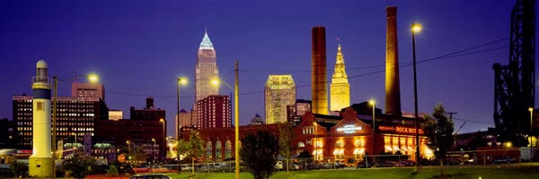 Ohio: Buildings Lit Up At Night, Cleveland, Ohio, USA by Panoramic Images