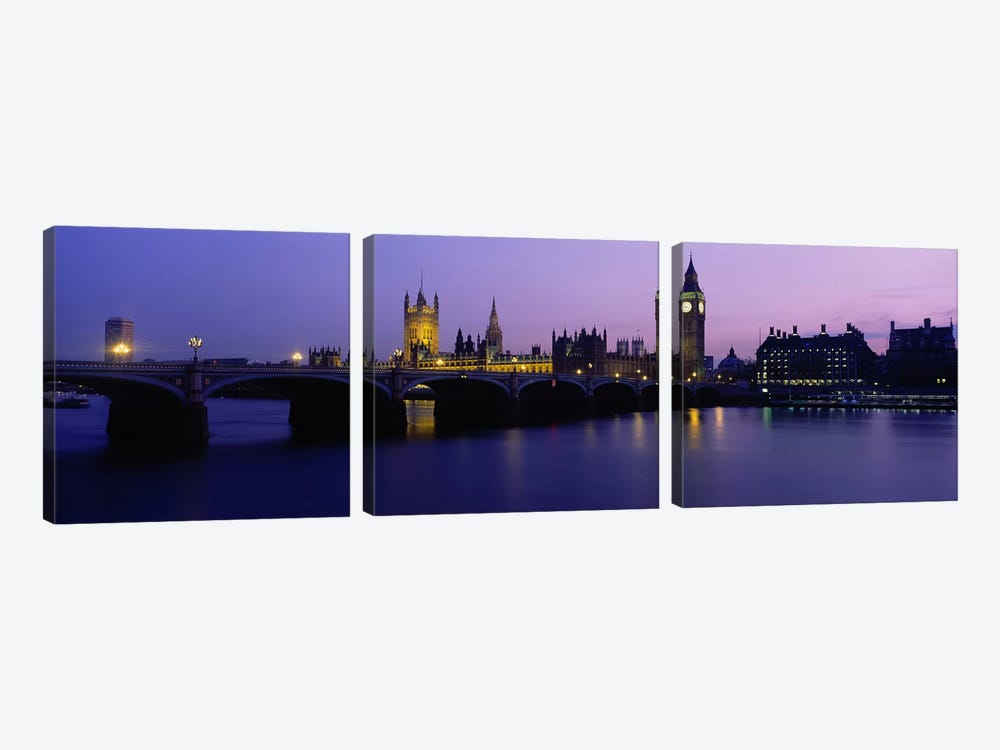 An Illuminated Palace Of Westminster I, London, England, United Kingdom by Panoramic Images 3-piece Canvas Art Print