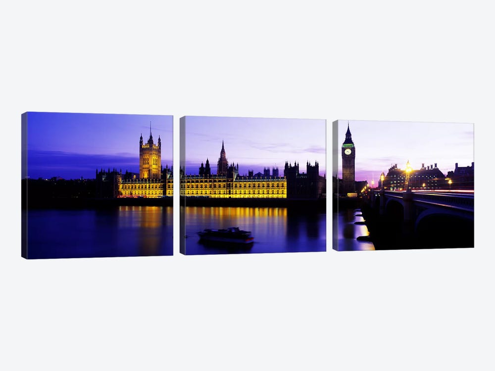 An Illuminated Palace Of Westminster II, London, England, United Kingdom by Panoramic Images 3-piece Canvas Art