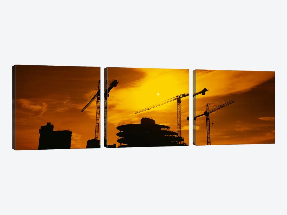 Cranes In An Orange Dusk, London, England, United Kingdom by Panoramic Images 3-piece Canvas Artwork