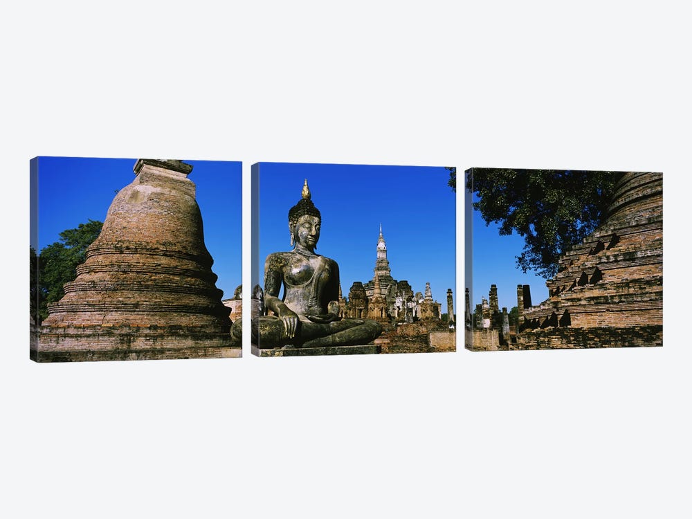 Statue Of Buddha In A Temple, Wat Mahathat, Sukhothai, Thailand by Panoramic Images 3-piece Canvas Art