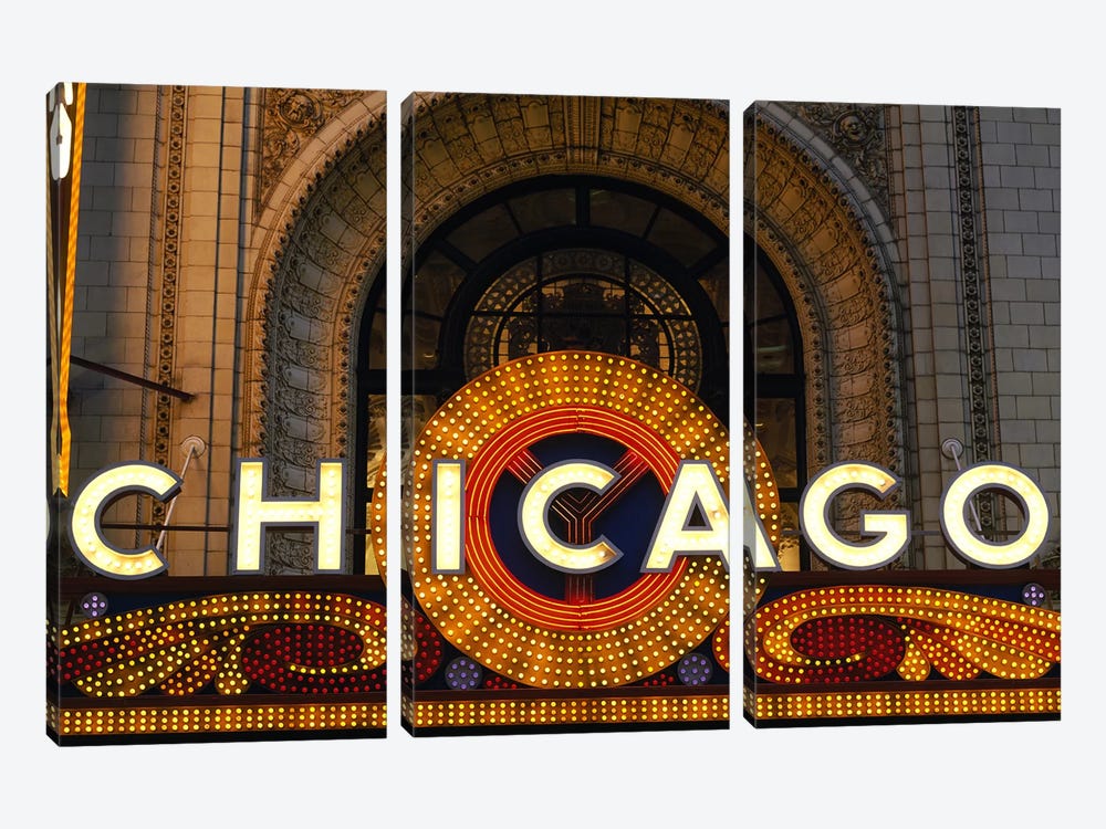 Marquee In Zoom, Chicago Theater, Chicago, Illinois, USA 3-piece Art Print
