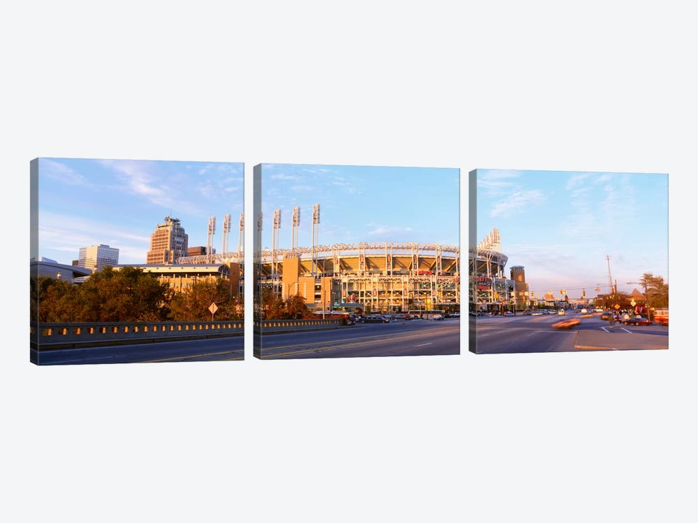 Facade of a baseball stadium, Jacobs Field, Cleveland, Ohio, USA by Panoramic Images 3-piece Art Print