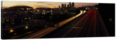 Aerial view at duskSeattle, Washington State, USA Canvas Art Print - City Street Art