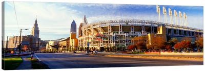 Low angle view of baseball stadium, Jacobs Field, Cleveland, Ohio, USA Canvas Art Print - Cleveland