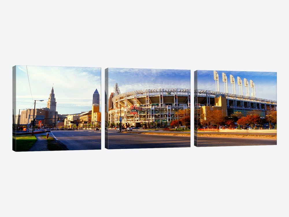 Low angle view of baseball stadium, Jacobs Field, Cleveland, Ohio, USA by Panoramic Images 3-piece Canvas Artwork