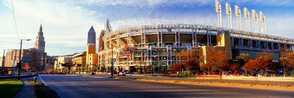 Cleveland: Low angle view of baseball stadium, Jacobs Field, Cleveland, Ohio, USA by Panoramic Images