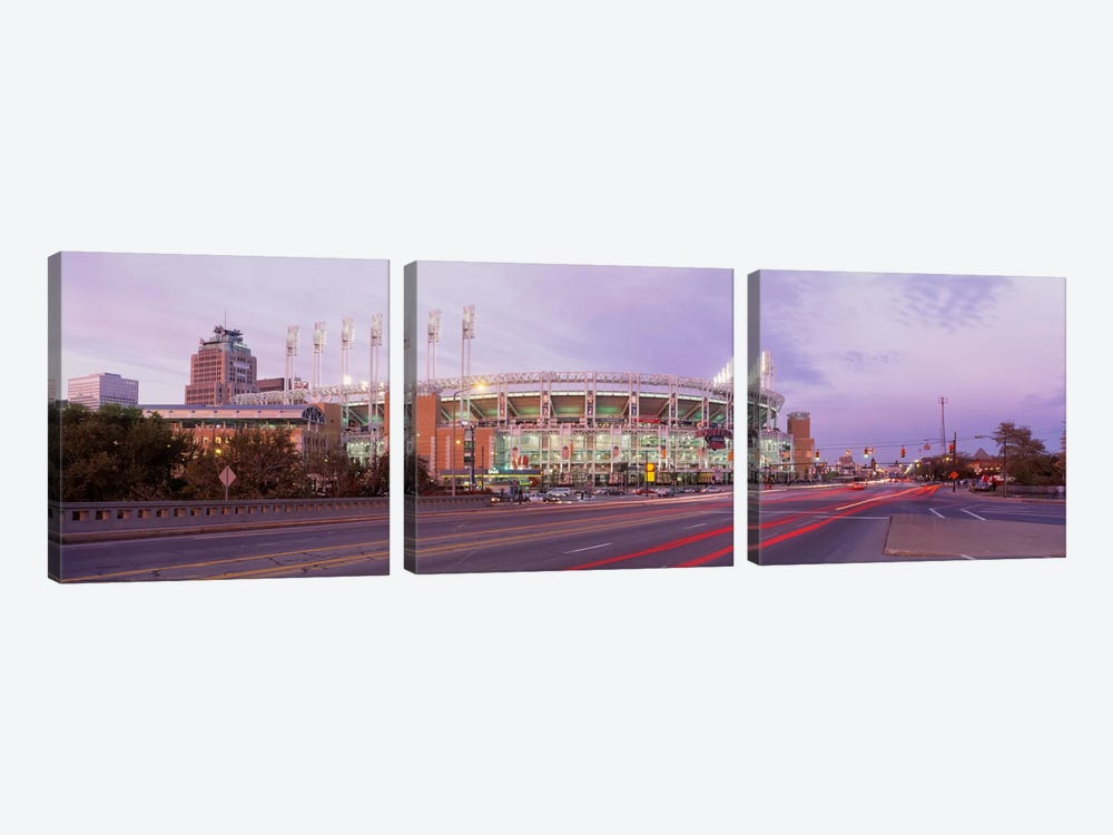 Baseball stadium at the roadside, Jacobs Field, Cleveland, Cuyahoga County, Ohio, USA by Panoramic Images 3-piece Canvas Print