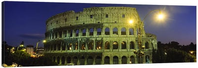 Ancient Building Lit Up At Night, Coliseum, Rome, Italy Canvas Art Print - Stadium Art