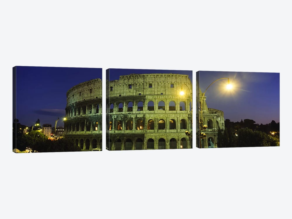 Ancient Building Lit Up At Night, Coliseum, Rome, Italy by Panoramic Images 3-piece Canvas Art