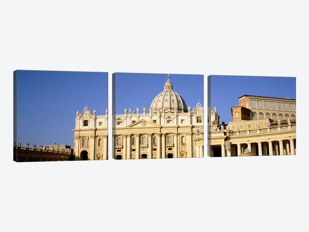 Facade of a basilica, St. Peter's Basilica, St. Peter's Square, Vatican City, Rome, Lazio, Italy by Panoramic Images 3-piece Canvas Art